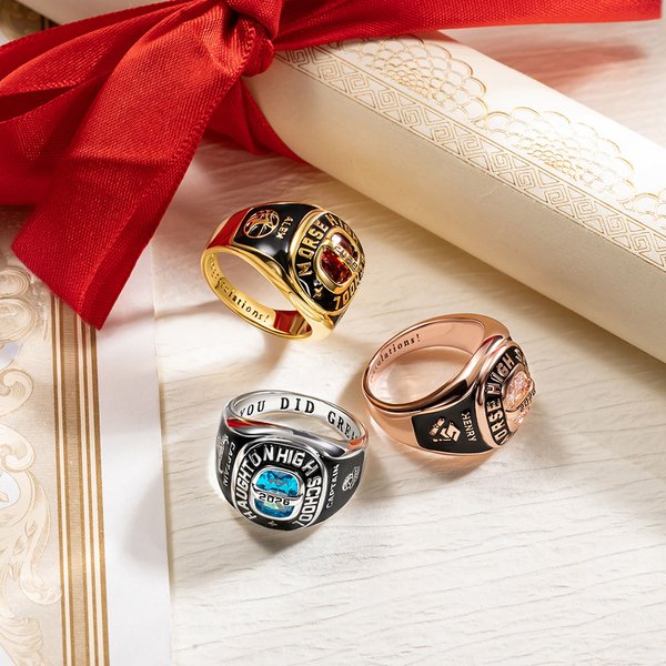 Personalized Birthstone Class Signet Sterling Silver Ring with Engraved Symbol Name Class of 2026 Graduation Gift for High School University Graduates