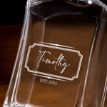 Personalized Vintage Geometric Frame Design Whiskey Decanter 4 Glasses Box Set with Engraved Initial and Name Birthday Gift for Men Whiskey Lovers