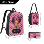 Personalized Cute Cartoon Black Girl Backpack Lunch Bag Pencil Case Set with Name Back-To-School Birthday Gift for Girls