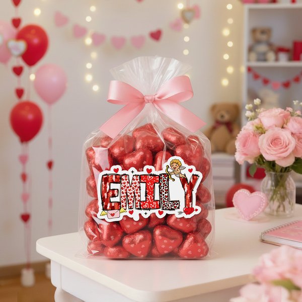 Personalised Heart Cupid Red Name Design Set of 2 Waterproof Stickers Birthday Valentine's Day Gift for Couple Family Friend