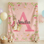 Personalised Multicolor Peter Rabbit Soft Throw Blanket with Name and  Initial Home Decor Easter Day Gift for Kids