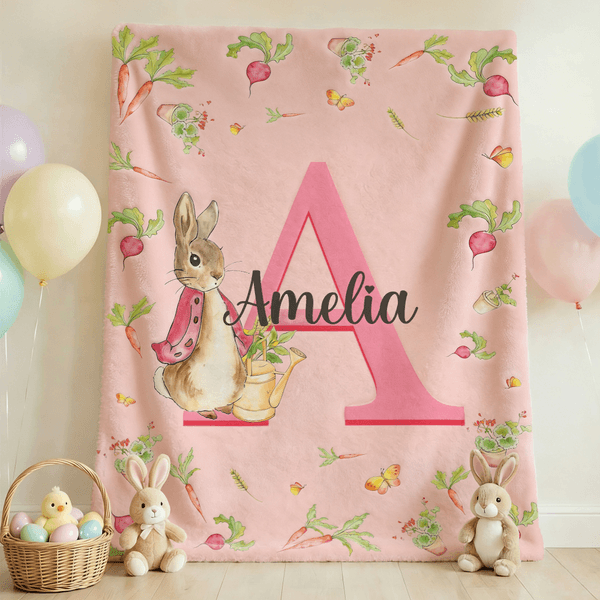 Personalized Multicolour Peter Rabbit Soft Throw Blanket with Name and  Initial Home Decor Easter Day Gift for Kids