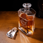 Personalized Vintage Geometric Frame Design Whiskey Decanter 4 Glasses Box Set with Engraved Initial and Name Birthday Gift for Men Whiskey Lovers