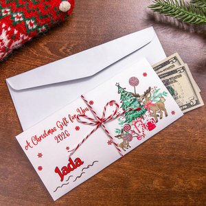 A Joyful Christmas Envelope of Surprise - Op maat gemaakte kerst geld portemonnee met Kerstman elandboom ontwerp & naam, perfecte kousenvuller voor kinderen