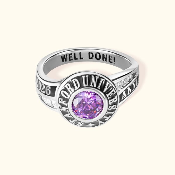 Personalized Engraved Birthstone Zircon Graduation Ring with Name and Year Class of 2026 Graduation Gift for Graduates