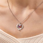 Personalised Forever Together Heart Pendant Sterling Silver Necklace with Double Birthstones and Engraved Names Valentine's Day Gift for Women