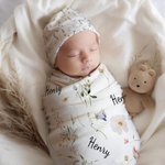 Personalisierte Wildblumen wickeln Decke Knoten Hut Stirnband mit Namen Kinderzimmer Dekor Baby Dusche Geburtstag Geschenk für neugeborenes Baby