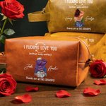 Personalised Cartoon Couple Character PU Leather Toiletry Bag with Name Travel Accessories Valentine's Day Birthday Gift for Couple