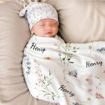 Personalisierte Wildblumen wickeln Decke Knoten Hut Stirnband mit Namen Kinderzimmer Dekor Baby Dusche Geburtstag Geschenk für neugeborenes Baby