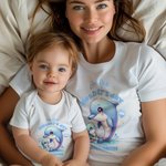 Personalised Cute Bear Bunny Fantasy Unicorn 100% Cotton Baby Bodysuit T-shirt Matching Outfit with Name First Mother's Day Gift for Newborn New Mom