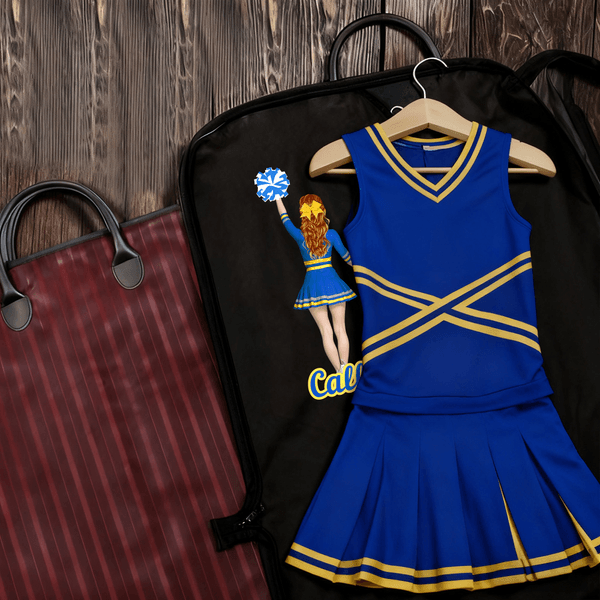Personalized Cartoon Cheerleading Character Waterproof Hanging Garment Bag with Name Daily Training Rehearsals Travel Accessory Gift for Cheerleaders