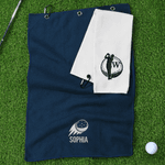 Personalised Embroidered Golf Theme Design Waffle Sport Towel with Name Initial and Carabiner Clip Golf Club Daily Training Gift for Golf Lovers