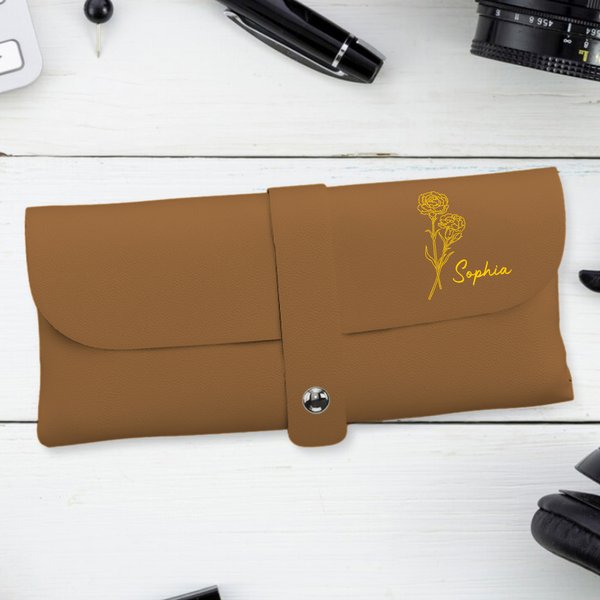Etui à lunettes en cuir PU personnalisé avec nom Sac de rangement pour usage quotidien Accessoires de voyage Cadeau d'anniversaire pour femmes Filles Etudiants
