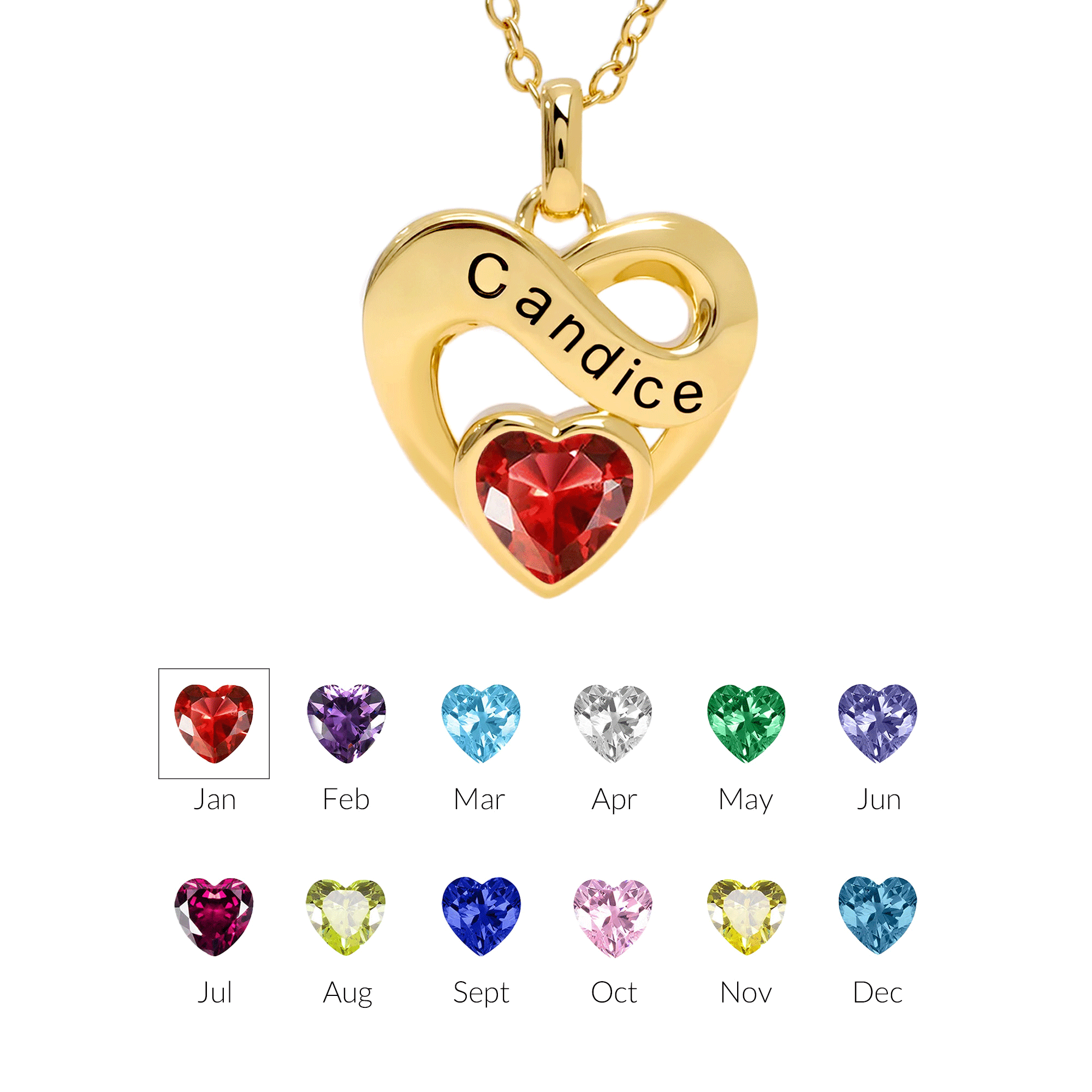 Personalizado Infinito Signo Corazón Piedra de nacimiento Mujeres Collar con nombre grabado Joyería delicada Día de San Valentín Aniversario Regalo para Esposas Novias