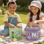 Personalized Cartoon Character Easter Basket with Name and Initial Easter Eggs Hunting Party Favor Gift for Boys Girls