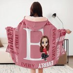 Personalised Cartoon Character Word Cloud Soft Hooded Blanket with Initial and Names Home Decor Birthday Anniversary Gift for Family Kids