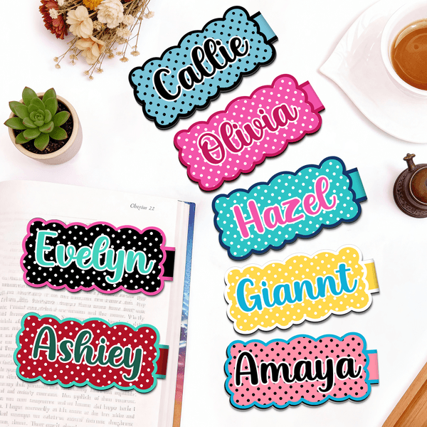 Gepersonaliseerde Retro Polka Dot Waterdichte Magnetische Bladwijzer Clip met Naam Terug naar School Verjaardagscadeau voor Boekenliefhebbers Studenten