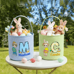 Personalized Cartoon Character Easter Basket with Name and Initial Easter Eggs Hunting Party Favor Gift for Boys Girls