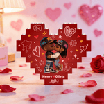 Personalised Heart Cartoon Black Character ABS Stand Building Brick Puzzles with Name Room Decor Anniversary Valentine's Day Gift for Black Couple