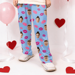 Personalizzato Lip Heart XOXO Design Face Photo Morbidi pantaloni del pigiama lunghi con coulisse Regalo di compleanno di San Valentino per donne uomini coppie