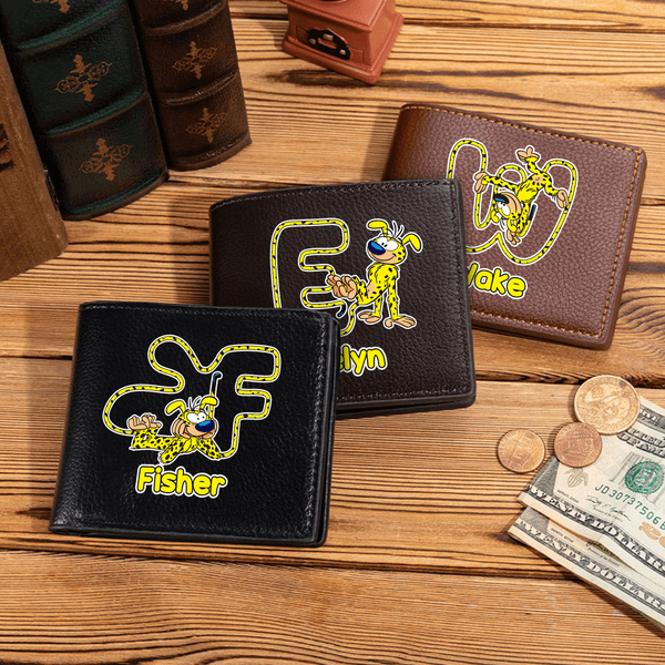 Personalized Long-Tailed Marsupilami Foldable PU Leather Wallet with Name Daily Use Anniversary Birthday Gift for Man | Callie × Marsupilami®