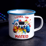 Personlig Vattenfärg Ink Splash Gamepad 12 oz Emaljmugg med färgad kant och namn Daglig användning Födelsedagspresent för barn Spelälskare