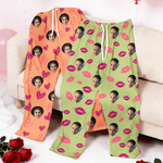 Personalizzato Lip Heart XOXO Design Face Photo Morbidi pantaloni del pigiama lunghi con coulisse Regalo di compleanno di San Valentino per donne uomini coppie
