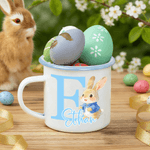 Personalized Cute Easter Bunny Initial 12 oz Coloured Rim Enamel Mug with Name Easter Birthday Gift for Boys Girls