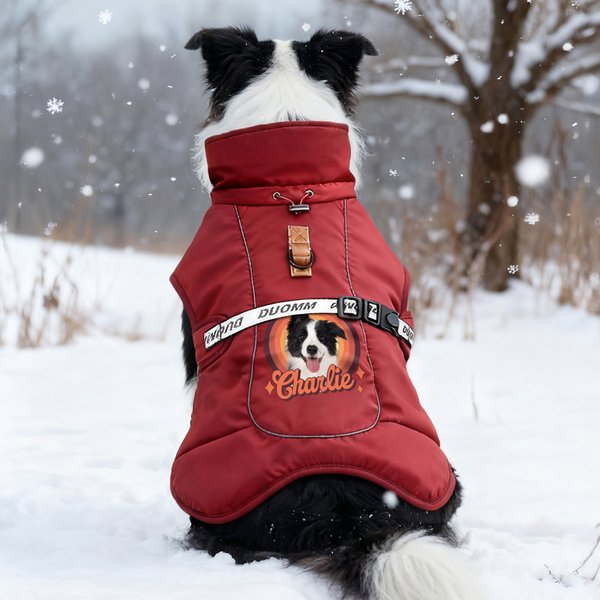 Gepersonaliseerde Hond Portret Winter Warme Winddichte Jas met Naam Outdoor Reizen Verjaardagscadeau voor Pet Lovers Pet Owners
