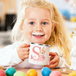 Personalized Cute Easter Bunny Initial 12 oz Coloured Rim Enamel Mug with Name Easter Birthday Gift for Boys Girls