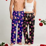 Personalizzato Lip Heart XOXO Design Face Photo Morbidi pantaloni del pigiama lunghi con coulisse Regalo di compleanno di San Valentino per donne uomini coppie