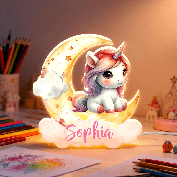 Personalisiertes Acryl LED-Nachtlicht in Sonderform mit Fantasie-Einhorn und Namen Kinderzimmer Deko Geburtstagsgeschenk für Kinder