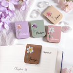 Personalisiertes magnetisches PU-Leder Lesezeichen mit Kristall-Geburtsblume-Design Namen Lesen Geburtstag Geschenk für Buchliebhaber Bücherwürmer