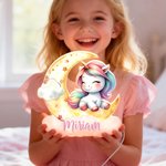 Personalised Fantasy Unicorn Dreamy Moon Clouds Acrylic LED Night Light with Name Nursery Decor Birthday Baby Shower Gift for Girls