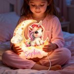 Personalised Fantasy Unicorn Dreamy Moon Clouds Acrylic LED Night Light with Name Nursery Decor Birthday Baby Shower Gift for Girls