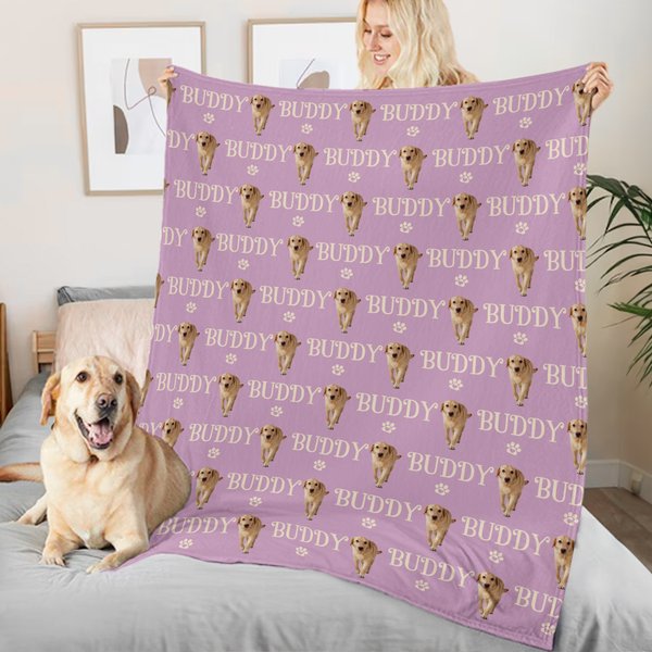 Personalised Multicolor Cute Paw Pet Photo Soft Throw Blanket with Name Home Decor Birthday Gift for Pet Owners Lovers