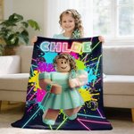 Henkilökohtainen Neon Game Theme 3D Cube Style Photo Splatter Paint Soft Throw Blanket with Name Gaming Room Decor Syntymäpäivälahja Gamer Kidille
