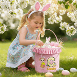 Personalized Cartoon Character Easter Basket with Name and Initial Easter Eggs Hunting Party Favor Gift for Boys Girls