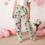 Personalizzato Lip Heart XOXO Design Face Photo Morbidi pantaloni del pigiama lunghi con coulisse Regalo di compleanno di San Valentino per donne uomini coppie
