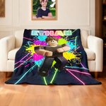 Henkilökohtainen Neon Game Theme 3D Cube Style Photo Splatter Paint Soft Throw Blanket with Name Gaming Room Decor Syntymäpäivälahja Gamer Kidille
