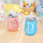 Gepersonaliseerde Paashaas 10 oz geïsoleerde drinkbeker met naam en initialen dubbel handvat Baby Shower Verjaardag Paasdag geschenk voor peuters kinderen