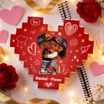 Personalised Heart Cartoon Black Character ABS Stand Building Brick Puzzles with Name Room Decor Anniversary Valentine's Day Gift for Black Couple