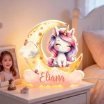 Personalised Fantasy Unicorn Dreamy Moon Clouds Acrylic LED Night Light with Name Nursery Decor Birthday Baby Shower Gift for Girls