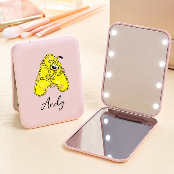 Gepersonaliseerd Marsupilami Dubbelzijdig 1X 2X LED Make-up Zakspiegeltje met Naam Verjaardag Verjaardagscadeau voor Vrouwen | Callie × Marsupilami®