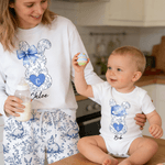 Personalisierte Toile De Jouy Ostern Hase Drawstring Pants Matching Lounge Pyjamas Set mit Namen und Initialen lustige Osterferien Geschenk für Familie Kinder