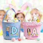 Personalized Cartoon Character Easter Basket with Name and Initial Easter Eggs Hunting Party Favor Gift for Boys Girls