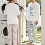 Personalisierte Toile De Jouy Ostern Hase Drawstring Pants Matching Lounge Pyjamas Set mit Namen und Initialen lustige Osterferien Geschenk für Familie Kinder