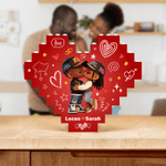 Personalised Heart Cartoon Black Character ABS Stand Building Brick Puzzles with Name Room Decor Anniversary Valentine's Day Gift for Black Couple