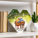Personalized Cartoon Elderly Companion Heart-Shaped Building Brick Puzzles with Names and Year Valentine's Day Birthday Anniversary Gift for Couple