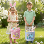 Personalized Cartoon Character Easter Basket with Name and Initial Easter Eggs Hunting Party Favor Gift for Boys Girls